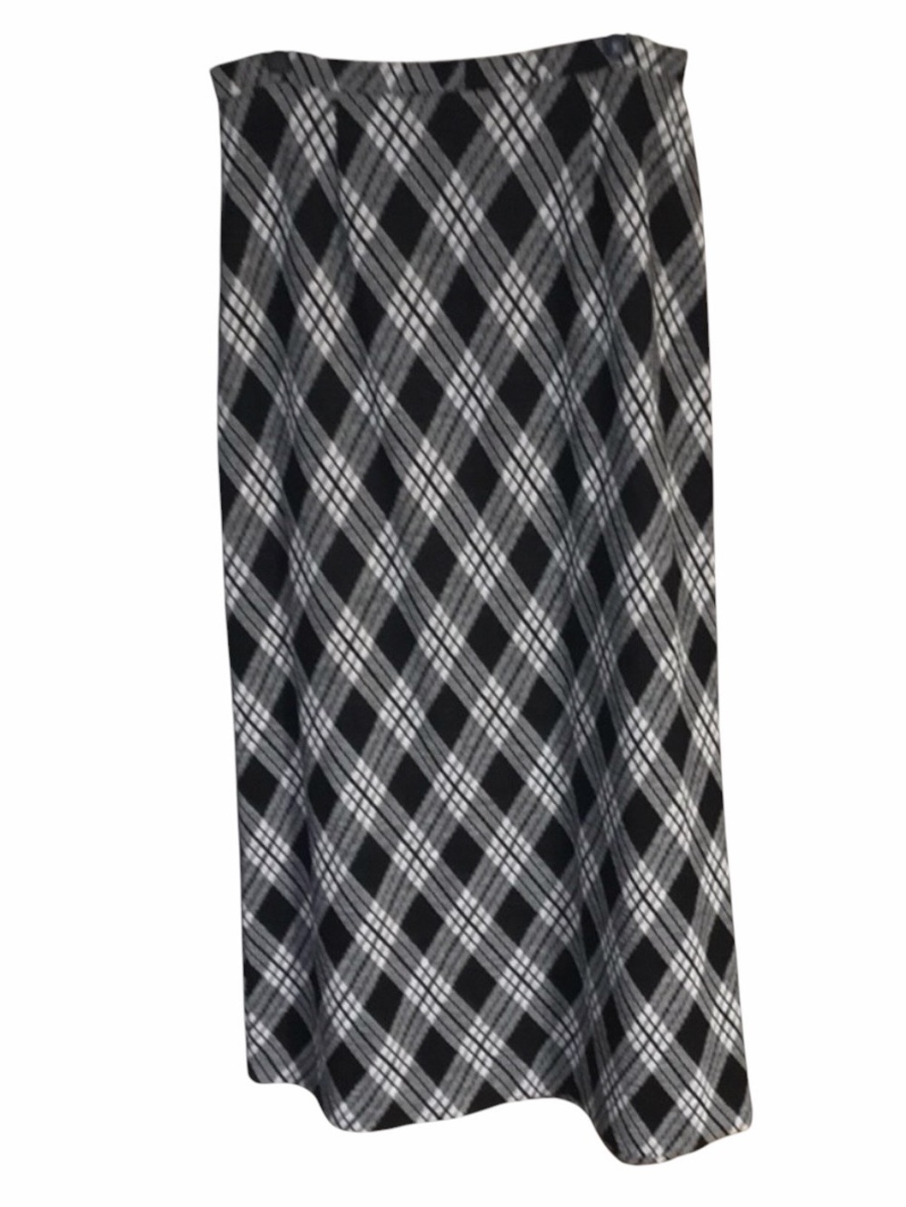 QUEEN CASUALS XL black & white plaid maxi skirt 40"long pull on stretch